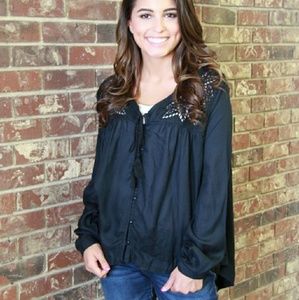 Silver Brand Co Voile Peasant Top with Cutouts